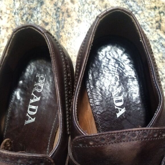 PRADA Brogue Leather Fringe Kiltie Perforated Monk Strap Oxfords Men's Sz 8.5 - Picture 8 of 12